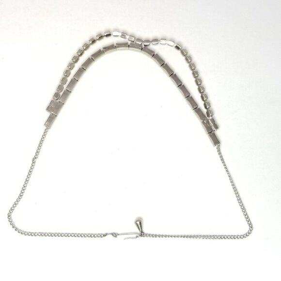 Vintage Silver Tone Two Layer Rhinestone Collar Necklace, Retro, Made in Japan - Picture 3 of 6